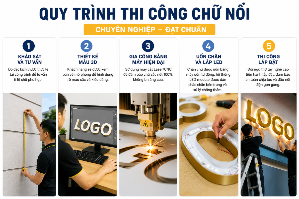 Quy trình thi công chữ nổi