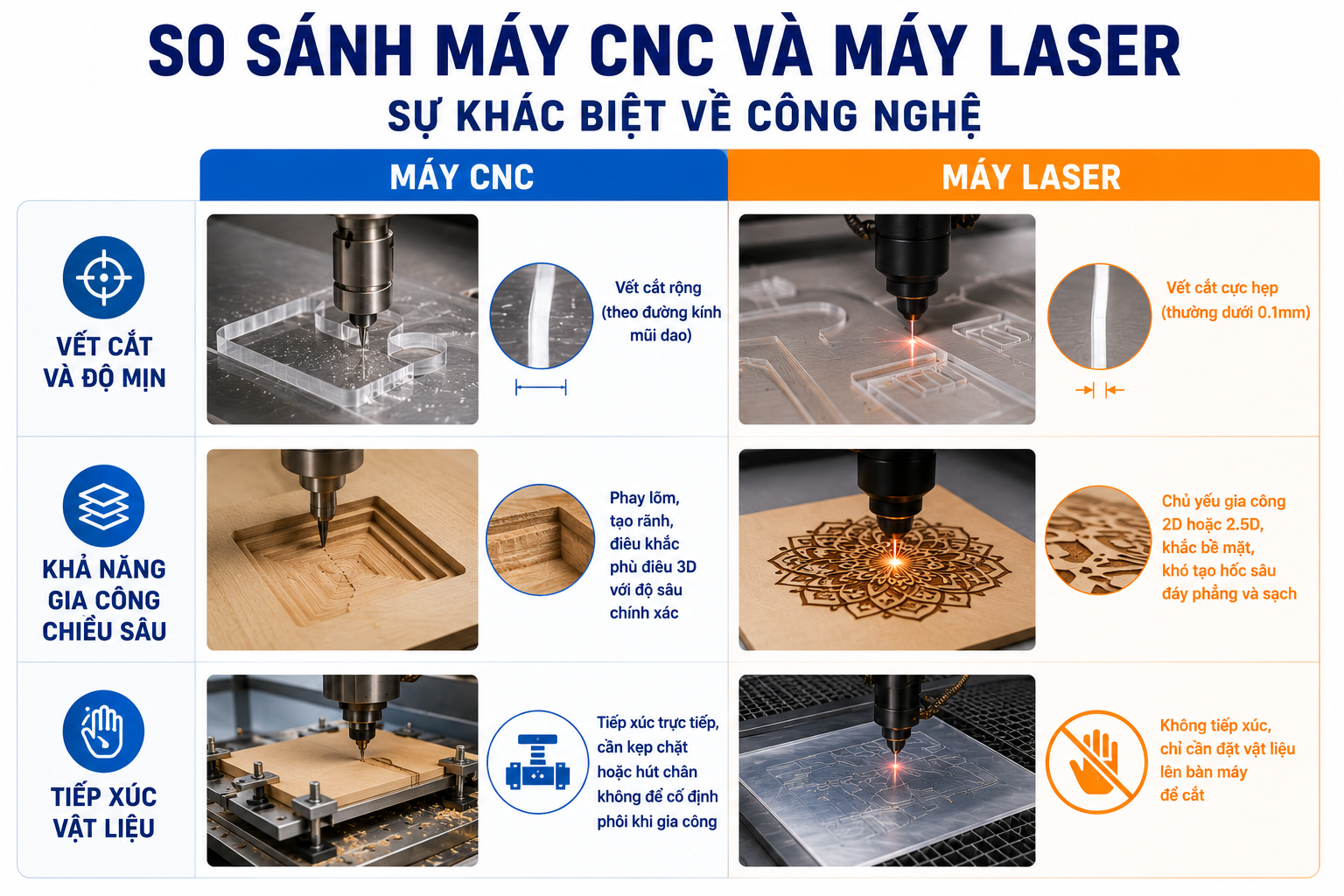 So sánh máy CNC và máy laser